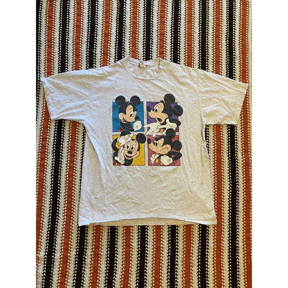 Vintage Mickey Mouse Walt Disney Color Block Mickey Gray Shirt Men’s Size XL
